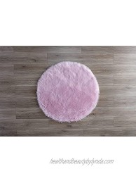 Machine Washable Faux Sheepskin Cotton Candy Pink Rug 42" Round Soft and Silky Perfect for Baby's Room Nursery playroom Fake Fur Area Rug 42" Round Cotton Candy Pink