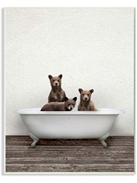 Stupell Industries Three Bear Cubs in Rustic Style Tub Vintage Bath Design by Ziwei Li Wall Plaque 10 x 15 Beige