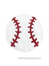 Sweet Jojo Designs Red and White Round Accent Floor Rug or Bath Mat for Baseball Patch Sports Collection