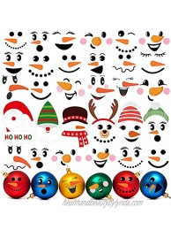 58 Pieces Snowman Decals PVC Face Stickers Christmas Wall Decor Stickers Glass Blocks Holiday Decals Snowman Hats Stickers Cute Snowman Face Decals for Home Wall Door Refrigerator Party Decoration