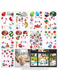 97 pcs Easter Window Clings Decorations 9 Sheet Easter Eggs Bunny Carrot Flowers Window Stickers Decals for Home Office Kids School Party Decorations Supplies