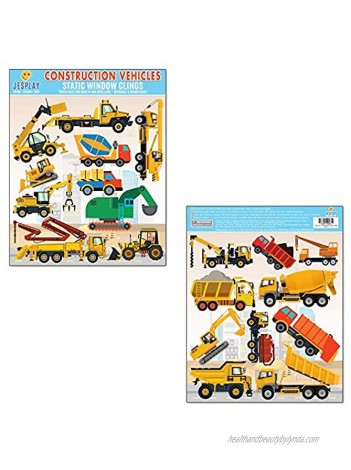 JesPlay Construction Vehicles Static Window Clings 2 Sheets of Vinyl Window Stickers for Kids Trucks Bulldozers Cranes Other Removable Window Decals and Gel Clings for Toddlers are Available