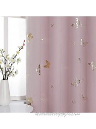 Jubilantex Pink Butterfly Blackout Curtains 2 Panels 54 Inch Length for Baby Girls Nursery Bedroom Kids Gold Metallic Print 90% Room Darkening Drapes Grommet Top Window Treatment for Living Room