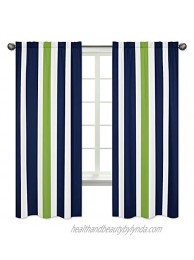 Navy Blue Lime Green and White Window Treatment Panels for Stripe Collection Set of 2
