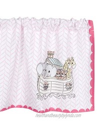 Precious Moments Noah’s Ark Window Valance for Toddler and Baby Girls by Everyday Kids; Animal Image of Giraffes Tigers and Elephants on The Ark with Pink Border 60x15” Window Décor for Children