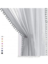Treatmentex Grey Sheer Window Curtains for Living Room 95 inches Pom-Pom Canopy for Children Bedroom Rod Pocket 2Pack