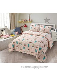 Better Home Style Multicolor Llama Alpaca Cactus Indian Southwest Design Kids  Girls  Toddler 3 Piece Coverlet Bedspread Quilt Set with 2 Shams # Llama Queen Full