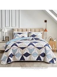 FlySheep 2-Piece Quilt Set Twin Size for Kids Modern Colorful Geometric Style Bedspread Coverlet Navy Blue n Beige Triangles on White Brushed Microfiber for All Season