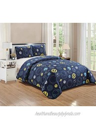 Kids Zone Home Collection Quilted Bedspread Universe Galaxy Solar System Navy Blue Yellow Blue for Boys Teen New # Little Galaxy Twin