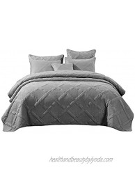 Tache Solid Light Grey Silver Soothing Pastel Soft Cotton Geometric Diamond Stitch Pattern Lightweight Quilted Bedspread 3 Piece Set Queen