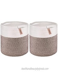 2 Pack 12x12 Inch Brown Woven Cotton Rope Storage Basket Storage Toy Baskets Hamper For Blanket Pot Plant Cover