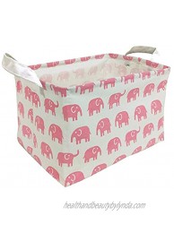 Canvas Toy Storage Cotton Storage Basket Nursery Hamper Laundry Basket Storage Bag by TDDollopis Pink Elephant