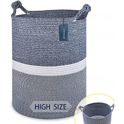 COMSE Extra Large Blanket Basket Tall Storage Basket 15.7”x 21.7” Tall Rope Laundry Basket Cotton Rope Basket XXXL Laundry Basket Toy Basket Woven Basket Clothes Baskets Blend Navy Blue White