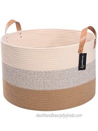 Decospark XXXL Extra Large Cotton Rope Basket For Toy And Blanket Storage | 21.7" x 13.8" | Beach Bin With Soft Long Handles | Decorative Home Organizer Ideal For Living Room Baby Clothes And Laundry