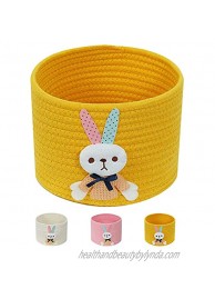 Enzk&Unity Cute Rabbit Small Cotton Rope Storage Basket Decorative Woven Baskets for Easter Gifts Kids Toys Nursery Shelves Bedroom 8" x 8" x 6",Yellow