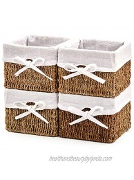 EZOWare Set of 4 Natural Woven Seagrass Wicker Storage Nest Baskets Shelf Organizer Container Bins with Liner Brown