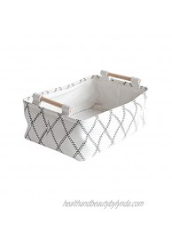LUFOFOX Decorative Collapsible Rectangular Fabric Storage Bin Organizer Basket with Wooden Handles for Clothes Storage 11"×7.1"×3.9" White
