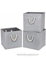 Robuy 3 Pack Foldable Cube Storage Bins with Cotton Rope Handle  Collapsible Basket Cubes Container Boxes Organizer Gray 13x13x13 inch