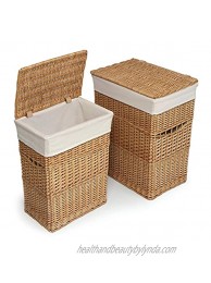 Wicker Two Laundry Hamper Set with Lids and Fabric Liners
