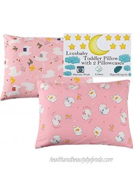 Lvesbaby Toddler Pillow with 2 Zippered Pillowcases Pink Elephant Alpaca 100% Cotton Baby Pillow Kids Pilow for Sleeping Preschool Machine Washable for Crib Cot Bed 13 x 18