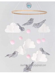 Baby Crib Mobile for Girls: Pink Nursery Hanging Mobile Baby Set Newborn Woodland Bird Cloud Wool