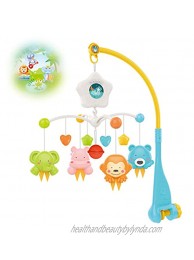 Baby Crib Mobile with Projrctor and Relaxing Music Hanging Rotating Animals Rattles Nursery Gift Toy for Newborn 0-24 Months Boys and Girls SleepBlue