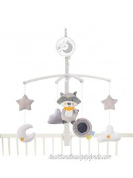Baby Musical Crib Mobile Toys with Rotation Raccon Clouds and Stars Sooth Pendant Toy,Wind-up Music Box Design,Nursery Decoration Gift for Newborn Boys and Girls