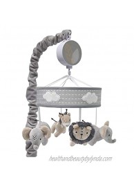 Lambs & Ivy Jungle Safari Musical Baby Crib Mobile Gray Beige White Animals