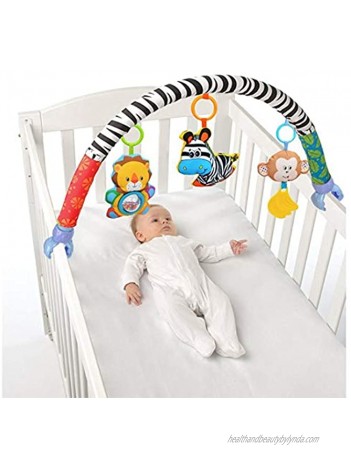 VX-star Baby Travel Play Arch Stroller Crib Accessory,Cloth Animmal Toy and Pram Activity Bar with Rattle Squeak TeethersStripe