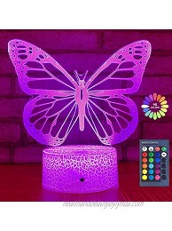 Butterfly Night Light Birthday Gift for Girls 3D Illusion Lamp Kids Bedside Lamp with 16 Colors Changing Remote Control Butterfly Toys Girls Gifts