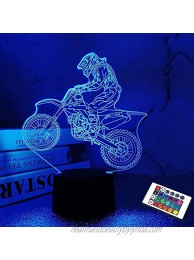 FULLOSUN Dirt Bike Gifts Motocross 3D Night Light for Kids for Xmas Holiday Birthday Gifts for Kids Motorcycle Fan with Remote Control 16 Colors Changing + 4 Changing Mode + Dim Function