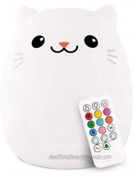 LumiPet Cat Kids Night Light Huggable Nursery Light for Baby and Toddler Silicone LED Lamp Remote Operated USB Rechargeable Battery 9 Available Colors Timer Auto Shutoff