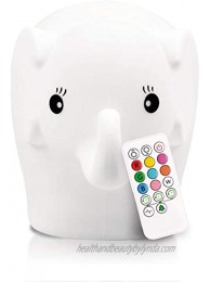 LumiPet Elephant Kids Night Light Huggable Nursery Light for Baby and Toddler Silicone LED Lamp Remote Operated USB Rechargeable Battery 9 Available Colors Timer Auto Shutoff