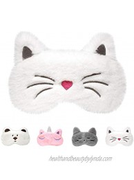 Matt and Mollie Safe Kids Sleep Mask for Kids Wide Adjustable Pull-Apart Strap Children's Eye Cover for Sleeping at Home & During Travel Cute Animal Designs White Cat
