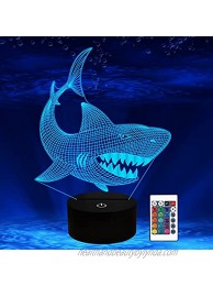 Shark Gifts Shark Fan 3D Night Light 16 Colors Changing Night Lamp for Kids with Remote Control 3D Illusion Lamp Birthday Gifts from Age 2 3 4 5 6+ Years for Boys Girls Men Women