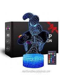 Spiderman Gifts 3D Night Lights for Kids with Remote & Smart Touch 7 Colors Changing Dimmable Spiderman Toys for 3 4 5 6 7 8 Year Old Boys Christmas Gifts Remote Control