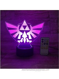 The Legend of Zelda Triangle 3D USB Led Night Light 7Colors Illusion Lamp Touch Or Remote Control Kids Living Bedroom Desk Lamp，Sykdybz