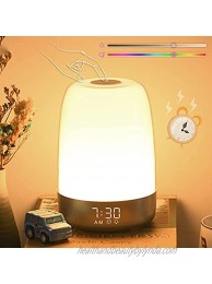 Touch Wake Up Night Light with Alarm Clock  Vicsoon Dimmable Warm White Small Bedside Lamp with Sleep Aid Snooze Timer RGB Color Ambient Nightstand Night for Kids,Bedroom Breastfeeding