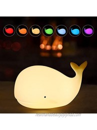 Whale Night Light for Kids Room Cute Night Light with 7 Color Changing and Tap Control Rechargeable Portable Squishy Silicone Fish Nightlight Gifts for Baby Boys Girls Toddler Children