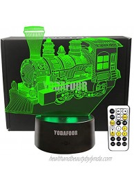 YODAFOOR Steam Train Night Lights for Kids Baby Teen 3D Illusion Lamp Birthday Party Christmas Train Gifts Anniversary Present Multi Color Remote Lamp Room Bedside Table Desk Nursery Decor Lighting