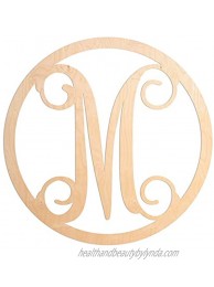 UNFINISHEDWOODCO Single Letter Circle Monogram Room Décor 19 Inches Tall Unfinished Circle Vine Cursive Wood Initials for Bedroom Wall Decor Above Baby Crib Nursery or Teen Room Letter M