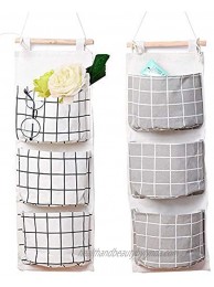 2 Packs Linen Cotton Fabric Wall Door Closet Hanging Storage Bag 3 Pockets Over The Door Organizer for Room Bathroom with 1pc Elephant Coaster by HomRing