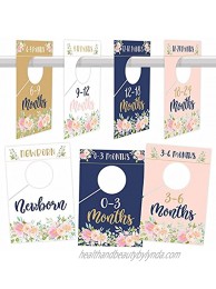 7 Navy Pink Gold Baby Nursery Closet Organizer Dividers For Girl Clothing Floral Flower Age Size Hanger Organization For Kid Toddler Infant Newborn Clothes Shower Registry Gift Supplies 0-24 Months