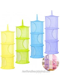 hatisan Hanging Mesh Space Saver Bags Organizer Foldable 3 Compartments Toy Storage Basket for Travel Kids Room Bathroom and Balcony Portable & Practical Yellow + Green + Blue + Purple