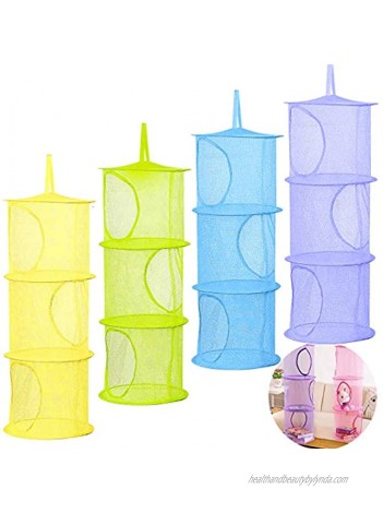 hatisan Hanging Mesh Space Saver Bags Organizer Foldable 3 Compartments Toy Storage Basket for Travel Kids Room Bathroom and Balcony Portable & Practical Yellow + Green + Blue + Purple