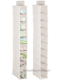 mDesign Soft Fabric Over Closet Rod Hanging Storage Organizer with 10 Shelves for Child Kids Room or Nursery 2 Pack Cream White