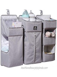 SUNVENO Nursery Organizer Baby Diaper Caddy Set 3-in-1 Detachable Diaper Organizer Hanging Storage Bags for Crib Changing Table or Wall Grey