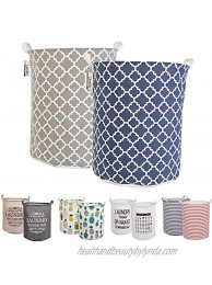 LessMo 2Pcs 17.7" Laundry Hamper Collapsible Laundry Basket with Easy Carry Handles Waterproof Round Cotton Linen for Baby Toys Nursery Bedroom Storage Hamper