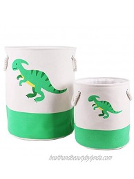 Loelurn Laundry Baskets Dinosaur for Baby Boys Set of 2 Parasaurolophus Round Large Dirty Clothes Hampers Collapsible Storage for Kids Toys Nursery Playroom Bedroom 19.7 and 13.4 inch Green