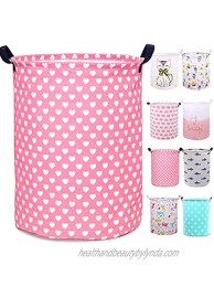 PFONB 19.7" Large Collapsible Laundry Basket,Waterproof Sturdy Canvas Round Clothes Hamper Home Organizer Gift Basket.Pink love